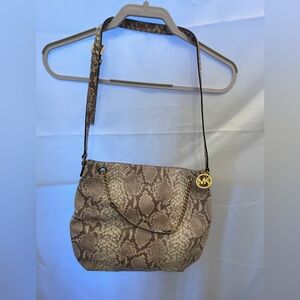 Michael Kors Snakeskin Print Shoulder Bag Gold Chain Logo Charm